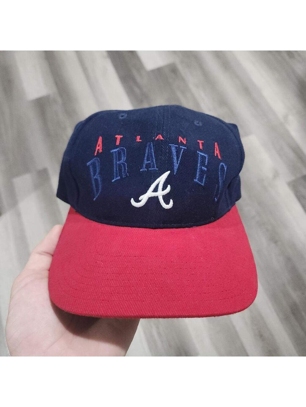 Vintage Atlanta Braves Twins Enterprise Strapback Cap Hat Logo Script Spellout